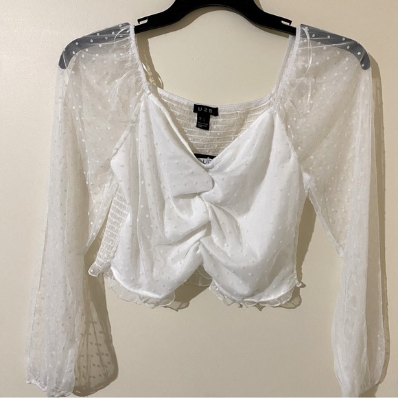 Lot of 3 U2B Urban Basic Polka Dot Sheer Long Sleeve Cropped Top Size L - Picture 9 of 15